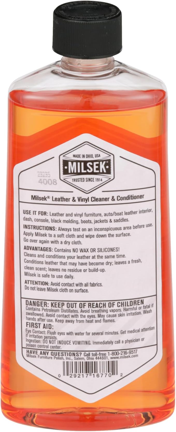 Milsek Leather & Vinyl Cleaner & Conditioner - Cleaning Supplies for Leather Home Furnitures, Couch, Automotive Interior, Shoes, Bags - 12 Fl Oz (Pack of 1) | Cleans, conditions, and helps protect leather and vinyl surfaces for long-lasting appearance ...