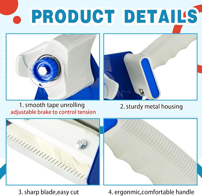 WILLBOND 12 Pack 3 Inch Wide Tape Gun Lightweight Packing Heavy Duty Tape Dispenser Gun for Moving Shipping Box Carton Seal Packing Shipping Dispenser (Red,Blue,Black)