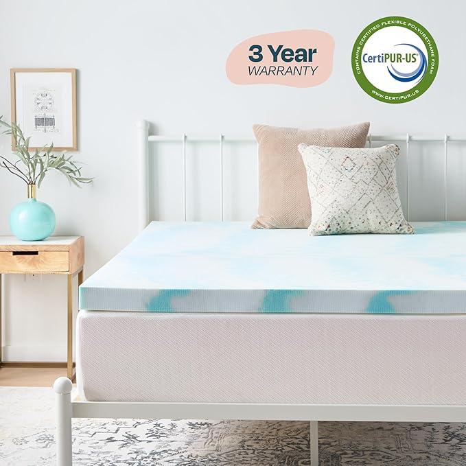 Linenspa 3 Inch Swirl Gel Memory Foam Mattress Topper, Twin Size – Cooling Gel Infused, Ventilation Holes – Pressure Relieving Bed Topper – CertiPUR Certified