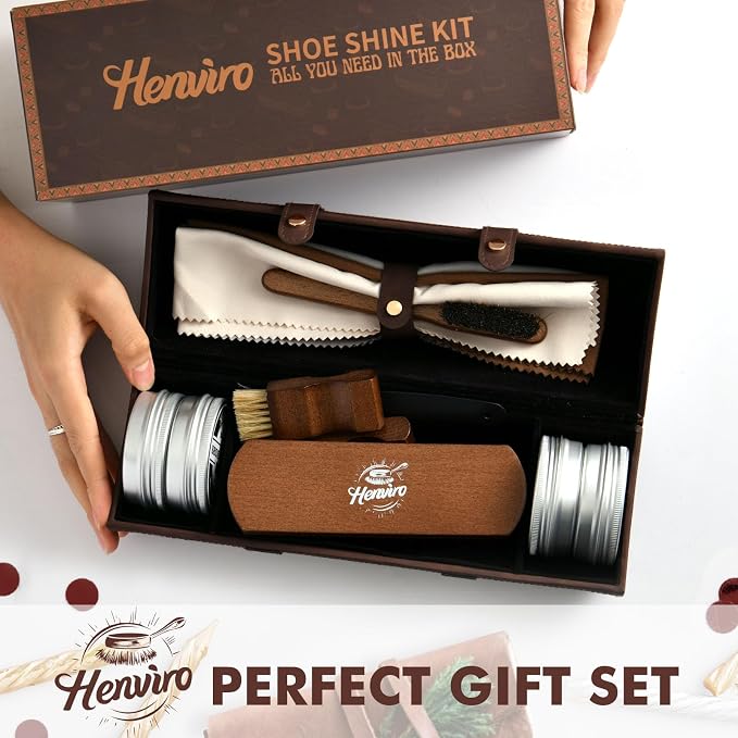 Leather Shoe Shine Kit For Men - 13 PCS Shoe Polish Kit, Leather Boots Care, Shoe Care Kit Gift for Men Him Husband