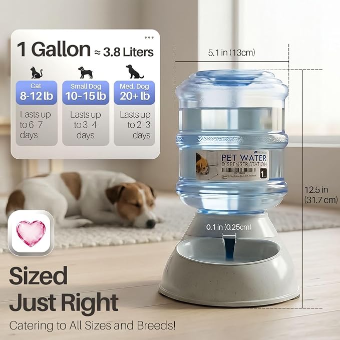 Flexzion Automatic Dog Water Bowl Dispenser for Cat Pet (1 Gallon Dispener Water Jug) - Gravity Feeder Auto Replenish Waterer Drinking Bowl Fountain Bottle Dish Stand