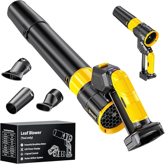 DIYtoolifz Cordless Leaf Blower Compatible with Dewalt 20V, 180° Rotated, 600 CFM Handheld Leaf Blowers, 3-Speed Brushless Motor, Lightweight Blower for Yard, Garden, Patio, NO Battery (Tool ONLY)