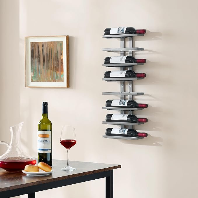 Hoctieon 8 Tier Wall Mount Wine Rack, Wall Racks for Wine Bottles Display and Storage, Hanging Bottle Organizer for Living Room, Dining Room, Wine Cellar, Bar, Grey