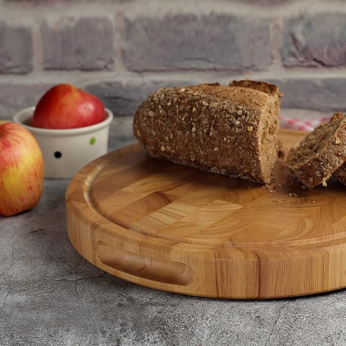 End Grain Cutting Board, Extra Large & Thick, End Grain Built-In Compartment and Juice Canal, Heavy Duty Chopping Board, Thick Carving Board for Bread Fruits Meat (13x13 Inches)