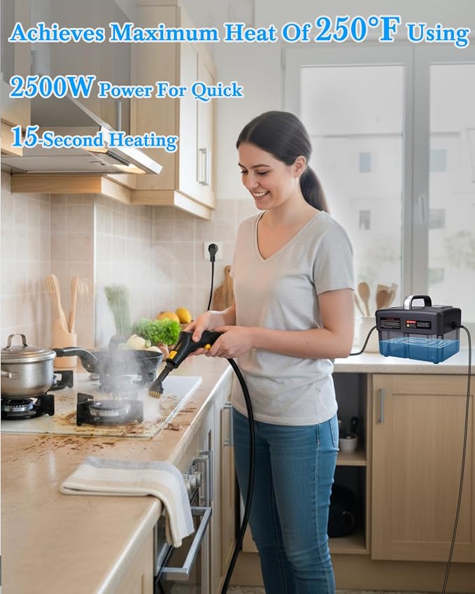 Steam Cleaner for Home - 1600ML Water Tank 15s Heat-Up Portable Steamer for Cleaning, 6 Level Adjustable, 2500W, 45PSI, 250°F Steam, Handheld Steam Cleaner for Car Detailing, Grease, Tile,Grout