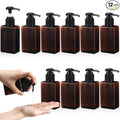 Domensi 12 Pcs 100ml /3.4 oz Pump Bottle Mini Travel Bottles Small Dispenser Containers Plastic Pump Lotion Dispenser Empty Square Travel Size Containers Toiletries (Brown)