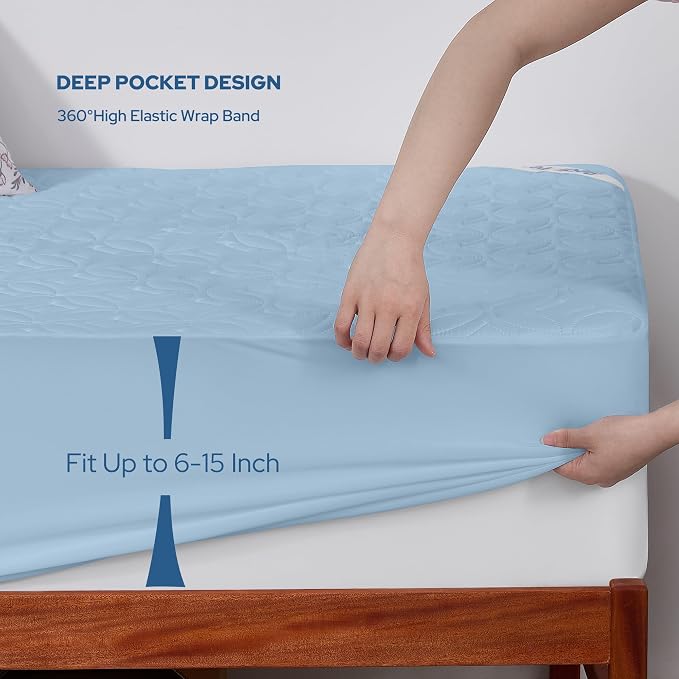 BEDLORE Waterproof Mattress Protector, Twin XL Size Mattress Pad with Deep Pocket 6"-15" Depth, Soft Breathable Dirt-Proof Bed Mattress Cover for Bedroom, College Dorm (Sky Blue)