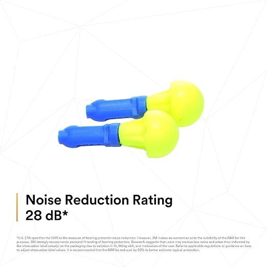 3M E-A-R Push-Ins Earplugs 318-1000, 28.0 dBs, 100 Pair, ANSI, Uncorded, No Roll, Push to Fit, Poly Bag