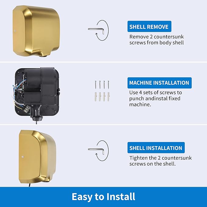 Goetland Stainless Steel Commercial Hand Dryer 1800w Automatic High Speed Heavy Duty Gold