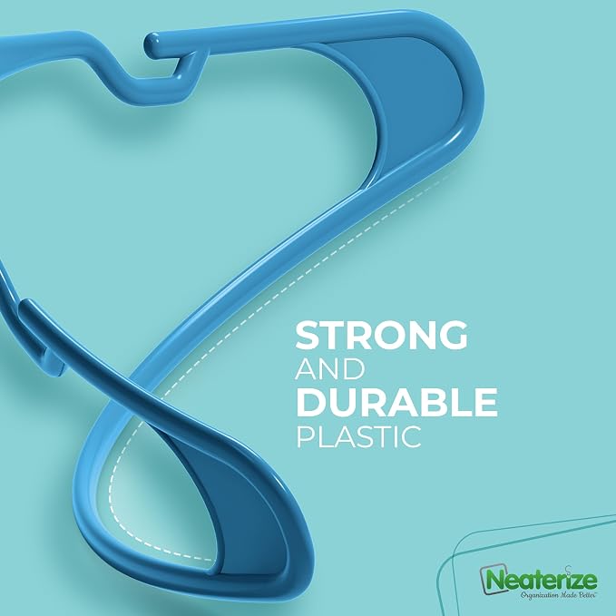 NEATERIZE Clothes Hangers Plastic 100 Pack for Adults - Plastic Hangers, The Perfect Coat Hanger and Space Saving Clothes Hangers for Closet - Blue Hangers