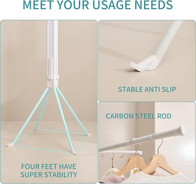 JOOM 4 Legs Clothes Drying Rack, Garment Rack Portable and Foldable Space Saving Laundry Drying Rack - Drying Rack Clothing 4rods16 Clips,Floor Folding Balcony Bedroom Household