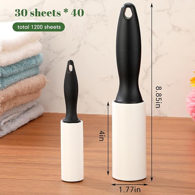 Zhehao 40 Pack Mini Lint Rollers 1200 Sheets Travel Size Lint Removers Portable Roller for Clothes Pet Hair Furniture Couch Carpet Car Seats(Normal Size, 8.85x 1.77 Inches,Black)