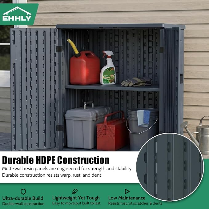 EHHLY Heavy Duty Small Storage Cabinet Outdoor Weatherproof, 14 Cuft Garage Storage Cabinet with 2 Adjustable Shelves, Lockable Kitchen Pantry Closer Organizer, 31Wx23Lx34H, Sage Grey