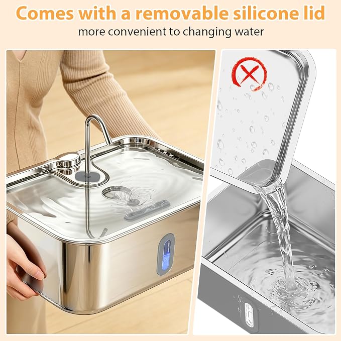 15L/4Gal Stainless Steel Dog Water Fountion Pet Fountain,6Set Filter | Ultra Quiet,Extra Large Capacity,5 Layer Filtration System,Water Level Window & LED Light,Visible Faucet-Style Spout