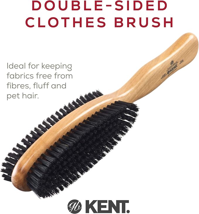 Kent CC20 Double Sided Cherrywood Clothes Brush and Lint Remover, Firm Side for Dust and Dirt, Soft Side for Gentle Brushing for Keeping Fabrics Free from Fibres, Fluff and Pet Hair, Made in England