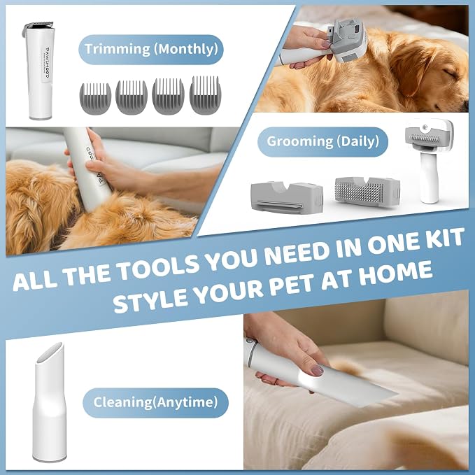 Dog Grooming Vacuum,Pet Grooming Vacuum with 2L Dust Cup & 13000Pa Suction, 6-in-1 Low Noise Pet Grooming Kit with Clipper & Steam Brush for Shedding, Professional Dog Vacuum for Dogs & Cats