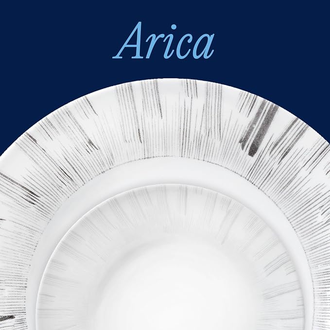Corelle Vitrelle 18-Piece Service for 6 Dinnerware Set, Triple Layer Glass and Chip Resistant, Lightweight Round Plates and Bowls Set, Arica