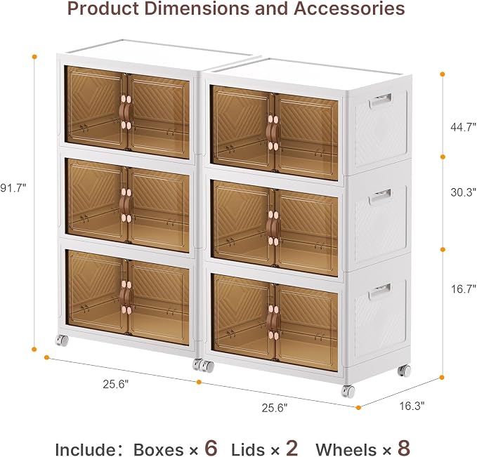 Stackable Storage Bins, 896QT Collapsible Drawers with 2 Lids | Large Capacity, Magnetic Door, Stack Lock, Rolling Wheels, Foldable Design, Organizers and Storage for Bedroom Dorm Garage