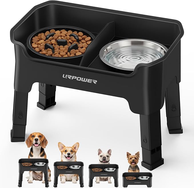 URPOWER Mess Proof Elevated Dog Bowls for Small Dogs with Slow Feeder | No Spill Water Bowl, Slow Feeder Dog Bowls, Non-Slip Food and Water Bowl Set for Small, Medium & Large Dogs