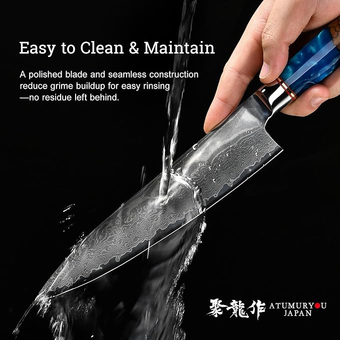 ATUMURYOU Japanese Chef Knife, 8 Inch Damascus Kitchen Knife with VG10 Steel, Ultra Sharp Professional Cooking Knives with Resin Wood Handle, Gift Box for Home & Restaurant