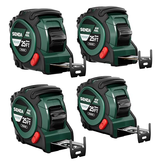SENDA 4 Pack Tape Measure 25Ft - Heavy Duty Tape Measure with 25mm Wide with Three Stops, High Precision Measuring Tape Retractable Measuring Tape, Rubber for Comfortable Grip, Fraction Markings