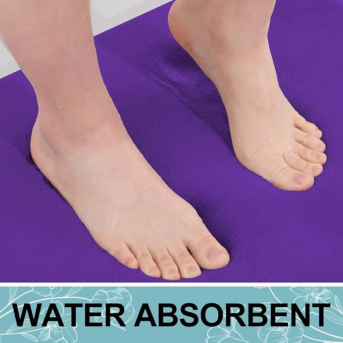 Smiry Memory Foam Toilet Rugs U-Shaped 24x20, Extra Soft Absorbent Non-Slip Contour Bathroom Rugs, Machine Washable Bath Mats for Toilet, Dark Purple