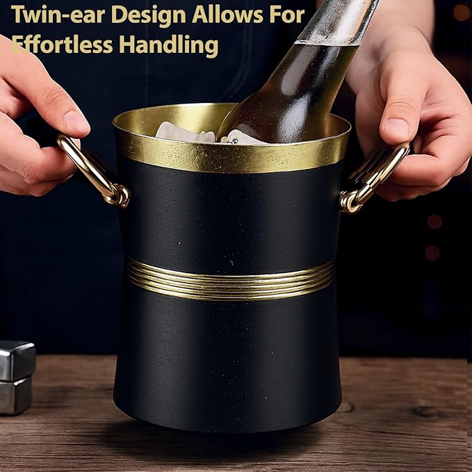 Gold Wine Chiller Bucket for Bottle 750ml White Wine Cooler, Insulated Champagne Beer Ice Chiller Keep Wine & Beverage Cold