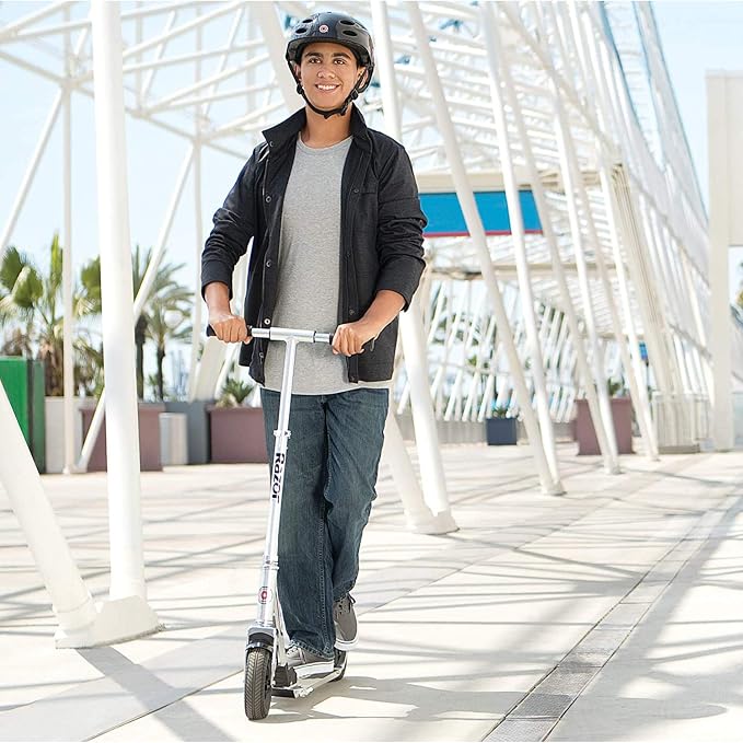 Razor A5 Air Kick Scooter for Kids Ages 8+ - Extra-Long Deck, 8" Pneumatic Rubber Wheels, Foldable, Anti-Rattle Handlebars, for Riders up to 220 lbs