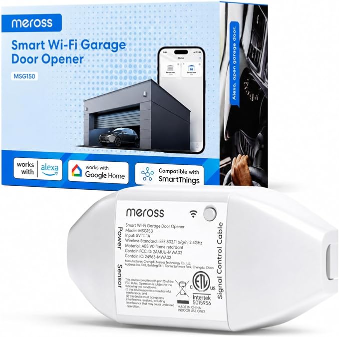 meross Smart Garage Door Opener Remote Work with Alexa and Google | App and Voice Control, Compatible with SmartThings, History Check, Auto Close, Enhanced Compatibility, Non-HomeKit Version