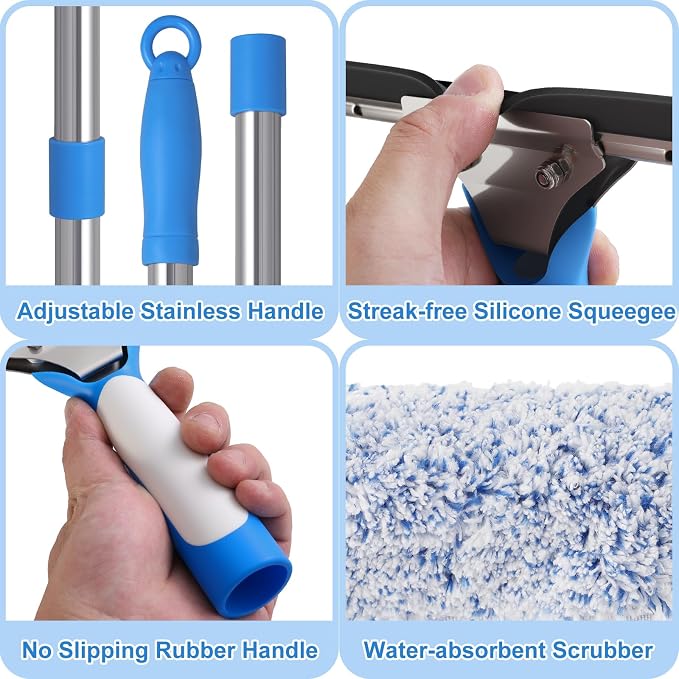 Mitclear Professional Window Cleaning Kit with Bucket 3 Gallon, 14" Window Squeegee Microfiber Scrubber with 77" Long Handle, Window Washing Equipment Cleaner Tools for Home Outdoor Car Commercial Use