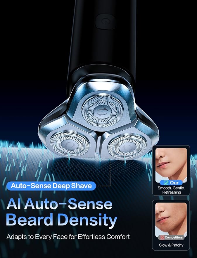 Electric Razor for Men, Men's Electric Shaver, 3-Blade Rotary Shaving System, Touch Switch, Type-C Fast Charging, LED Display, Travel Lock, 90+ Minutes Run Time