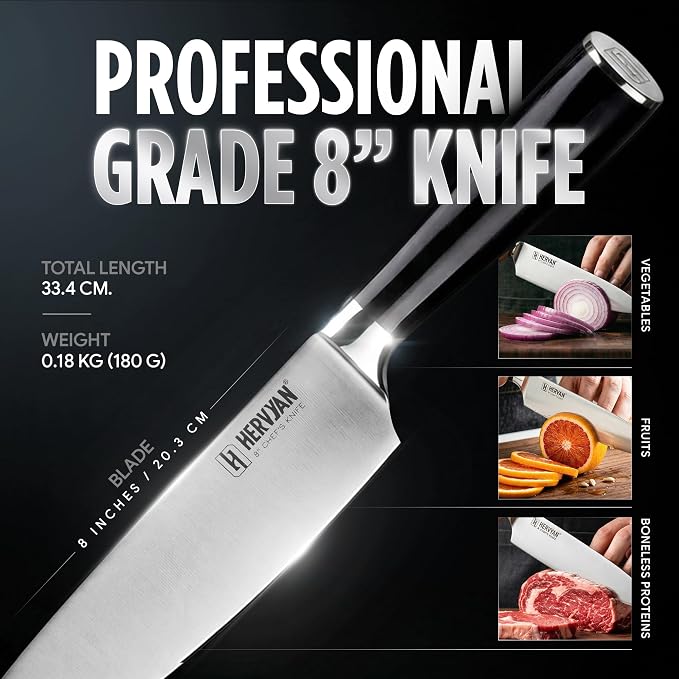 Chef Knife, 8 Inch High Carbon Stainless Steel Sharp Kitchen Knife with Ergonomic Pakkawood,Gift Box for Family & Restaurants 8-Inch Chef Knife, High-Carbon Stainless Steel Kitchen Knife
