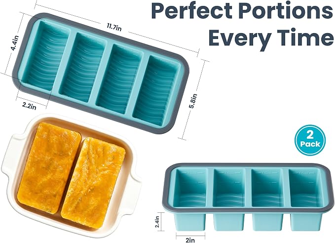 1 Cup Silicone Freezer Trays with Lid, Meal Prep Containers-2-Pack | Food-Grade Silicone, BPA-free, Food Freezer Mold for Soup, Stew, Sauce, Leftovers, Reinforced Alloy Frame, Dishwasher Safe