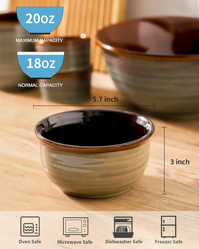 HASENSE Ceramic Cereal Bowls Set of 6, 20 oz Reactive Glaze Grey Soup Bowls | Prefect for Serving,Oatmeal, Rice, Desserts, Salads, and Pasta, Housewarming Gift, Microwave Dishwasher Safe