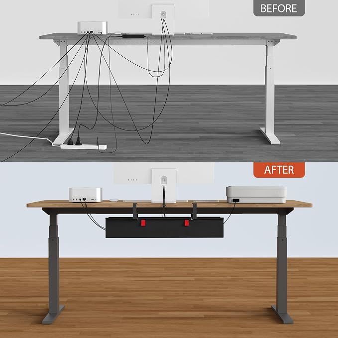 Univivi No Drill Under Desk Cable Management Tray, 28" Cord Organizer for Table, Clamp/Screw Mount Desk Cable Management, Premium Fabric Cable Management Tray for Office, Home