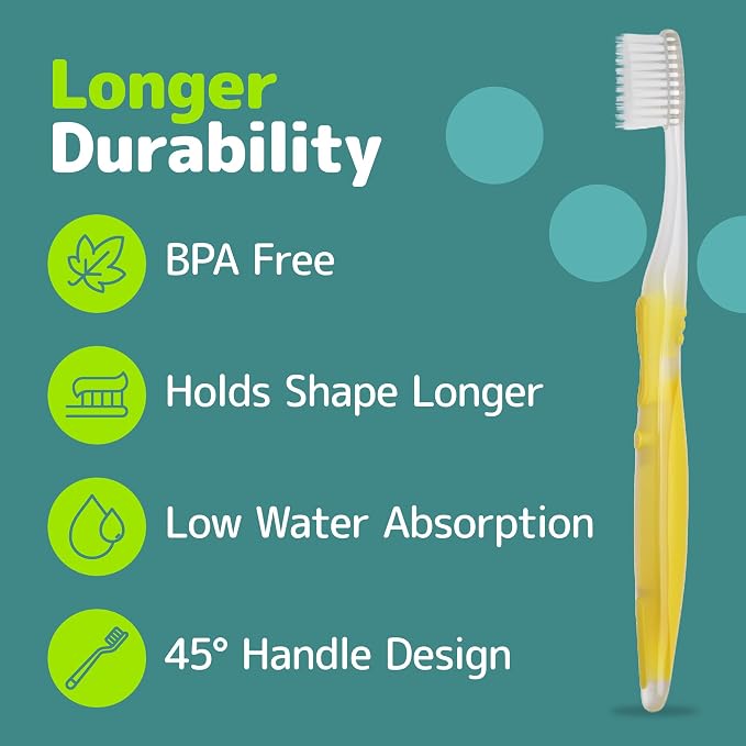 NIMBUS Extra Soft Toothbrushes (Regular Head) Periodontist Design Tapered Bristles for Sensitive Teeth and Receding Gums, Individually Wrapped Plaque Remover Travel Toothbrush (10 Pack, Colors Vary)
