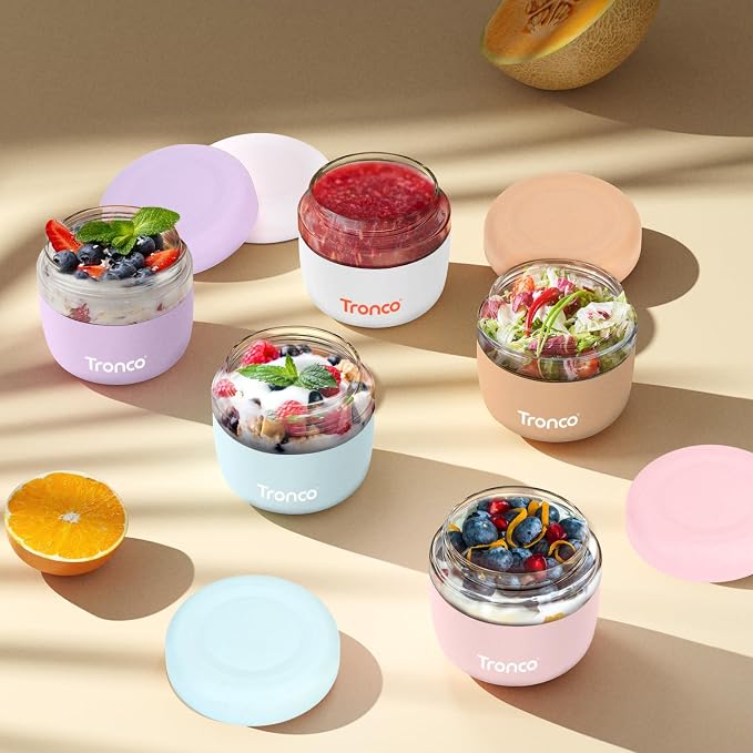 Tronco 24 oz Glass Lunch Bowl Container with Lid, Reusable Glass Food Container for Salad, Snack,Yogurt, Soup Food Storage, Meal Prep, Airtight, Leak & Spill Proof, Dishwasher Safe, BPA-Free, Set of 1 | Leak & Spill Proof Meal Prep Container & Food Sto...