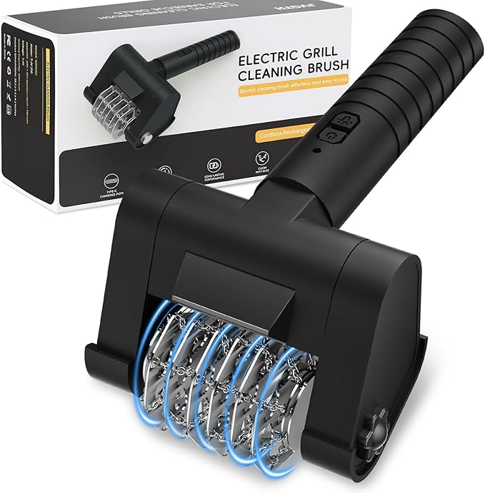Electric Grill Brush BBQ Grill Cleaning Brush 450 RPM Stainless Steel Removable Head Type-C Rechargeable with LED Light Grill Cleaner Brush