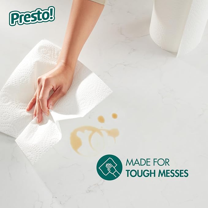 Amazon Brand - Presto! Ultra-Strong Premium Paper Towels, 158 Sheet Huge Roll - Flex-a-Size, 12 Rolls (2 Packs of 6), Equivalent to 38 Regular Rolls, White