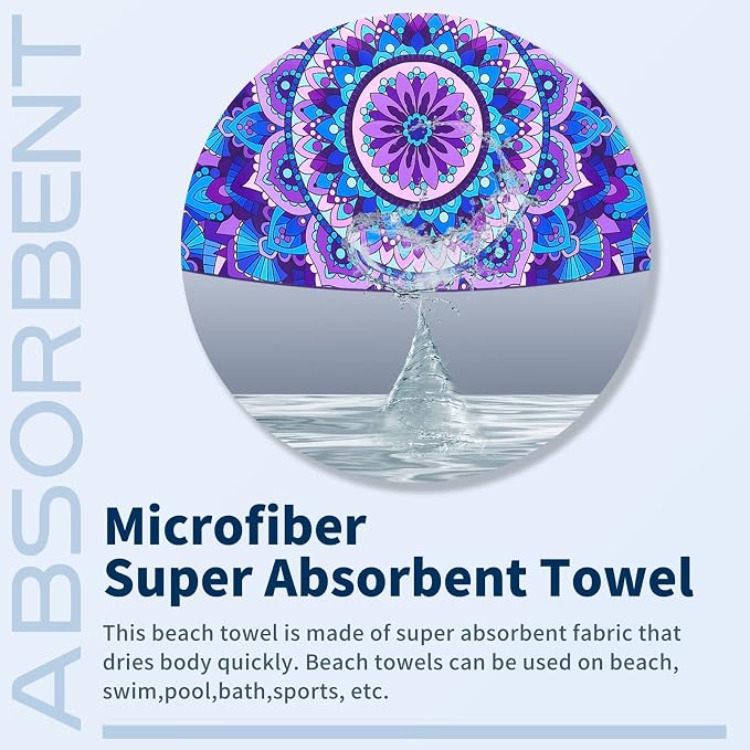TwoYek Microfiber Beach Towel Extra Large 71x32 Mandala Leaves 2 Pack | Thin & Lightweight, Sand Free, Super Absorbent & Quick Dry, Oversized Towels for Beach Bath Pool Swim Travel Essentials Gift