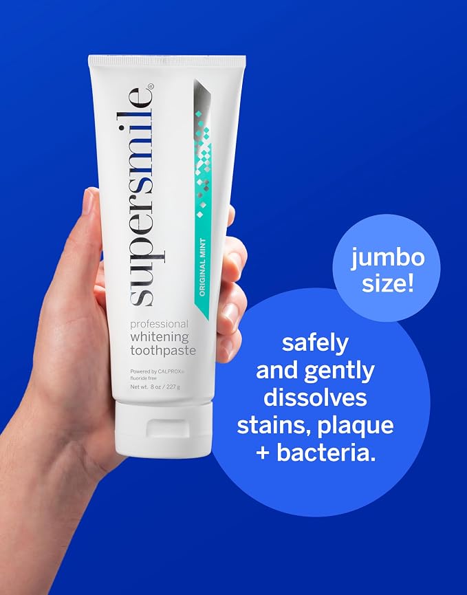Supersmile Original Mint Whitening Toothpaste, 8 Oz, Whitens 6 Shades | Fluoride-Free Calprox® Formula, Signature Wild Mint Flavor, Veneer Safe, Sensitive Teeth Safe, SLS-Free, RDA 65
