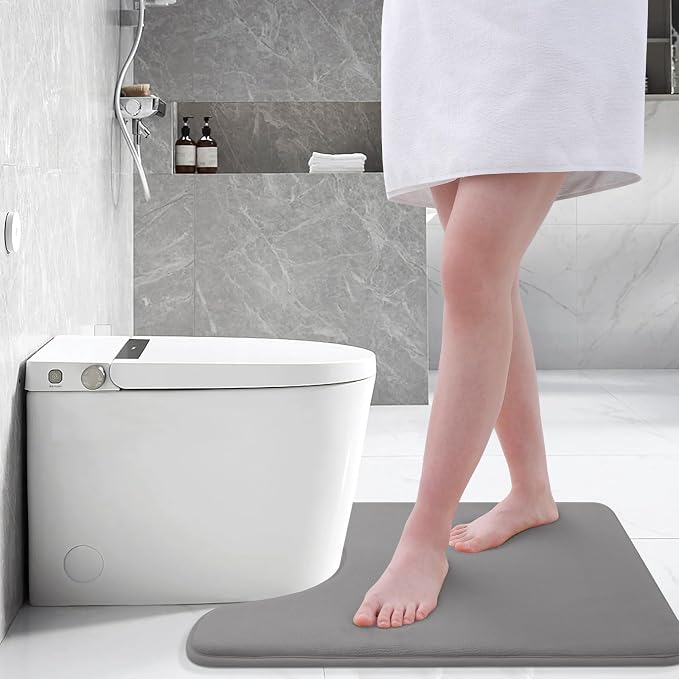 Smiry Memory Foam Toilet Rugs U-Shaped 20x20, Extra Soft Absorbent Non-Slip Contour Bathroom Rugs, Machine Washable Bath Mats for Toilet, Grey