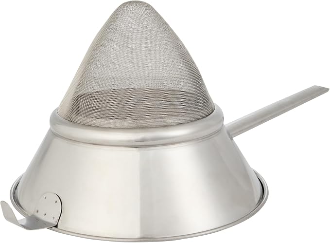Restaurantware Chinois Strainer 1 Count 10.2" Stainless Steel Bouillon Cone with Extra Fine Mesh China Cap Strainer for Sauces, Stocks, Soups, Broths, Sifting, Sieving, Professional Kitchen Tools