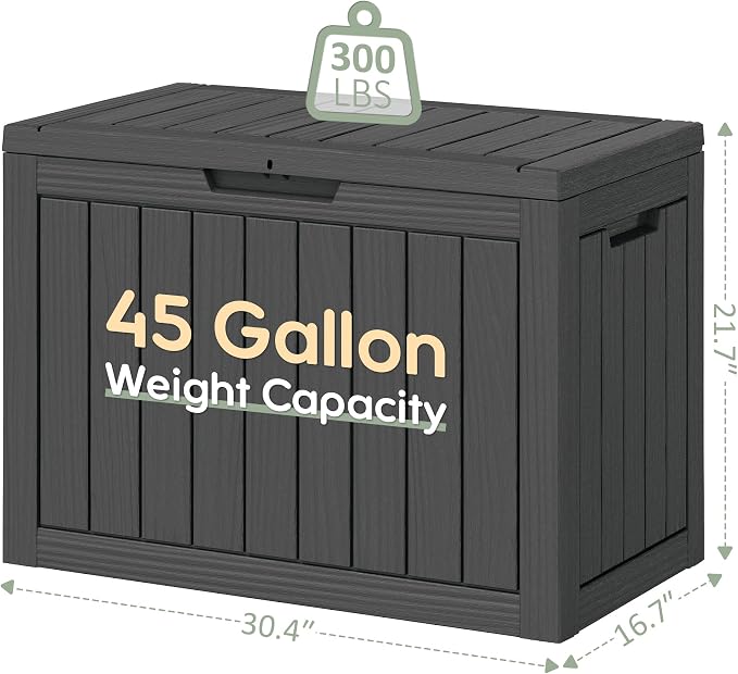 45 Gallon Outdoor Storage Box, All-Weather Deck Box for Patio Furniture, Package Deliveries, Garden Tools, Pool Supplies & Cushions, Black