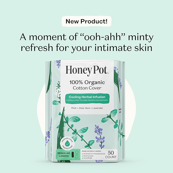 Honey Pot - Herbal Everyday Panty Liners for Women - Infused w/Essential Oils for Cooling Effect & Organic Cotton Cover – Medium Pack -Feminine Care - 50 ct