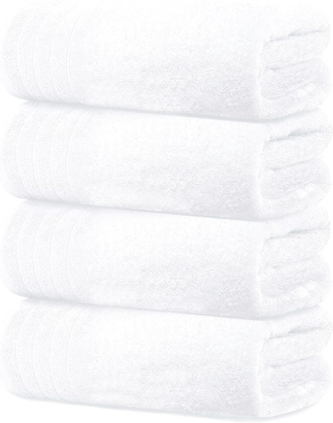 Tens Towels 4 Piece Extra Large Bath Towels 30 x 60 Inches, White | 100% Cotton, Larger & Lighter Weight, Quicker to Dry, Super Soft and Absorbent, Perfect for Bathroom