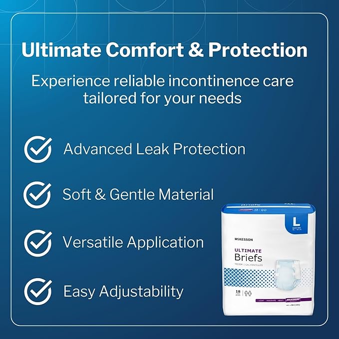 McKesson Ultimate Briefs, [72 Count], Size L, 45-58 in. Incontinence Adult Diapers with Tabs, Maximum Absorbency, Unisex, Disposable, Elastic Leg Gathers and Contoured Fit for Men and Women