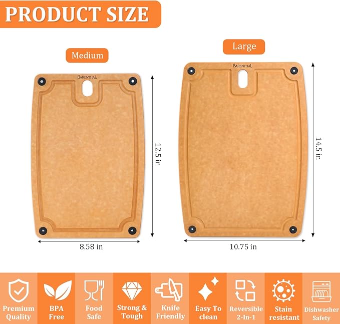 Cutting Boards for Kitchen Dishwasher - 2PC Cutting Board Set Double-Sided with Non-Slip Feet and Juice Groove Composite Chopping Board for Kitchen Knife Friendly Cut Meat, Fruit,Vegetable