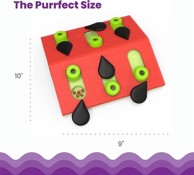 Catstages Nina Ottosson Melon Madness Puzzle & Play Cat Puzzle Feeder – Interactive Treat Game for Indoor Cats, Level 2 Slow Feeder Enrichment Toy, 10.5" x 10.6"