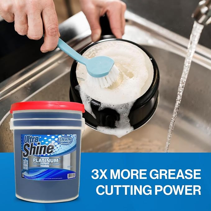 Ultra Shine 3X Platinum Concentrated Dishwashing Liquid Dish Soap, 5 Gallon Bucket - Bulk Refill Commercial Kitchen Degreaser with Grease Cleaning Power, Gentle on Hands and Skin